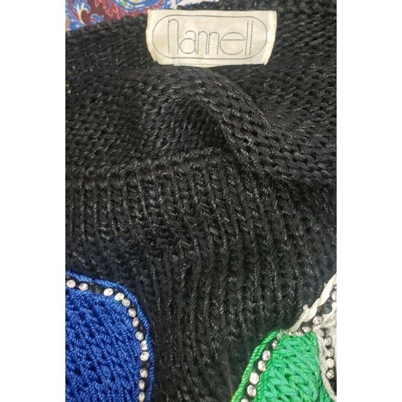 Vintage Nannell Pullover Rhinestones crystals handmade Knit Hearts Scoop Neck L - Picture 6 of 6